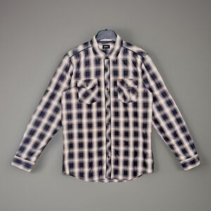 Buffalo Men M Plaid Button Front Graphic Back Y2K Western Biker Moto Streetwear